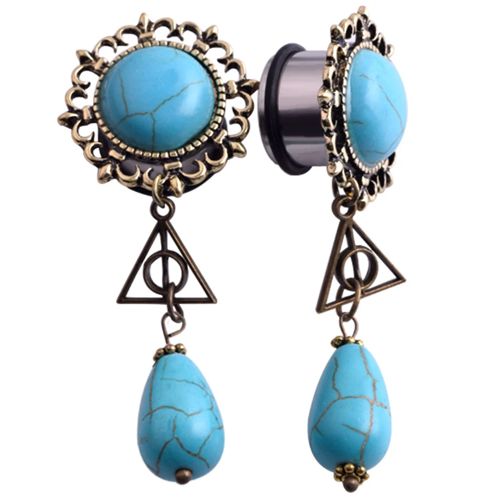 Women Retro Hollow Carving earrings Dangle Ear Gauges Expander Piercing