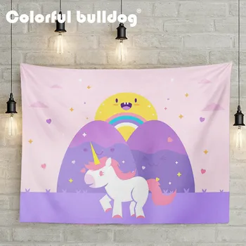 

Cartoon Cute Pattern Unicorn Tapestry Colorful Rainbow Candy Fairy Image Wall Art Blanket Kids Room Decorative Custom Bedspreads