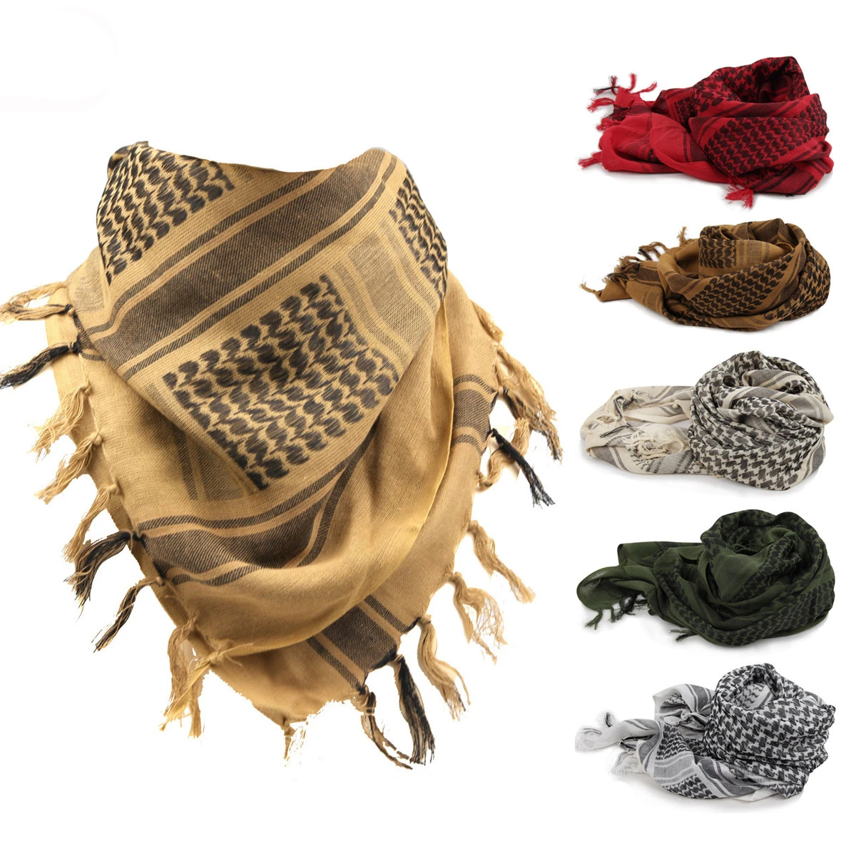 100%Cotton Thicker Arab Scarves Men Winter Military Keffiyeh Windproof Scarf Muslim Hijab Shemagh Tactical Desert Square Wargame