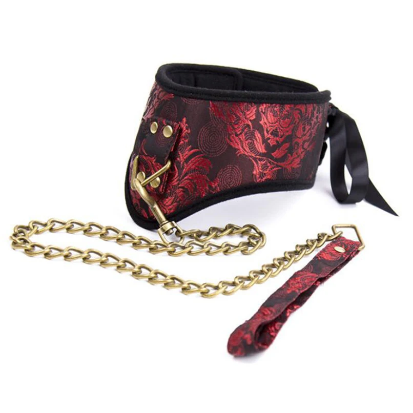 Sex Adult Collars Red Bondage Collar With Chain Leash Fetish Sandm Slave 