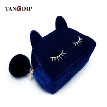 TANGIMP 2017 Cute Cat Flannel Women Makeup Organizer Bags High Quality Clutches Travel Toiletry Cosmetic Storage Bags 6 Colors