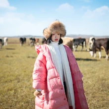 Зимний хлопковый длинный пуховик с капюшоном в стиле ретро