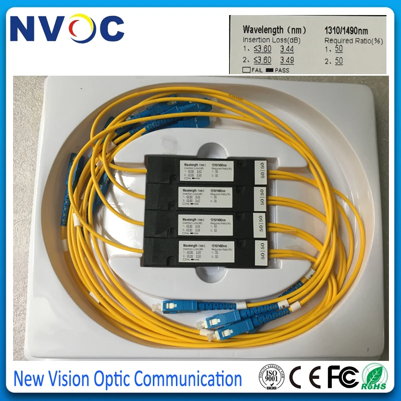 50/50 1X2 FBT волоконная муфта SM тройное окно 1310/1490/1550 2 0 мм 1 м Коробка ABS 90*20*10 SC/UPC 1*2