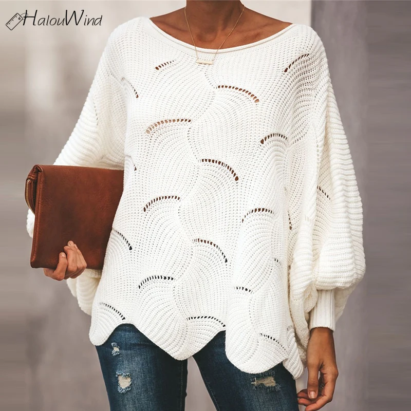 

2019 Autumn Female Pullover Batwing Sleeve Oversized Sweater Large Size Irregular Bottom Knitted Sweater Jumper Women Winter Top