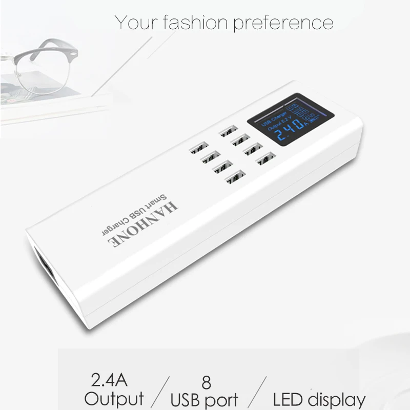 Smart USB Charger 8 USB Ports Led Display US EU UK Plug Travel AC Power Strip Adapter Socket For Cellphone Tablet Chargers (3)