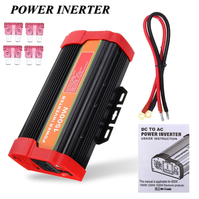 

DC 12V to 220V 1500W Car inverter 2 USB charging ports Power inverter connect Adapter Kit for Outdoor Travel