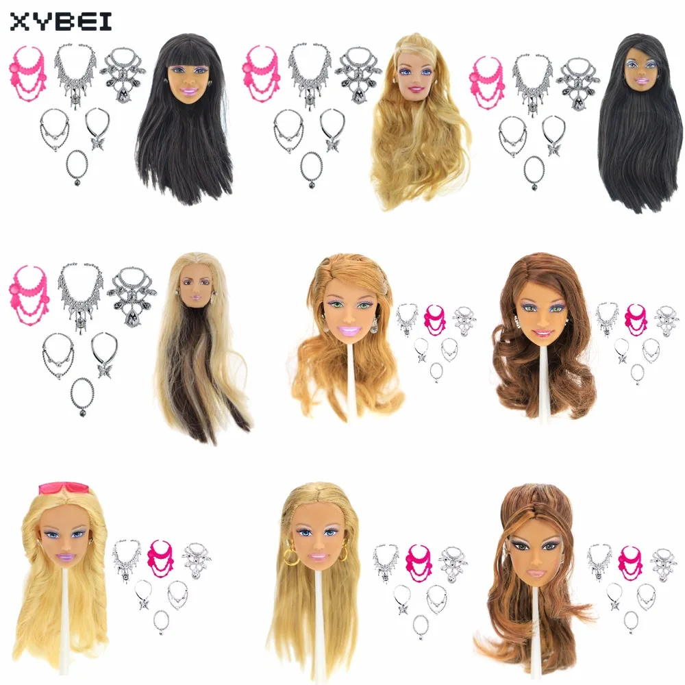 

1x Lot High Quality Doll Head + 6x Fashion Plastic Necklaces Movable Flexible DIY Accessories For 12" Doll Dollhouse Toy Cool