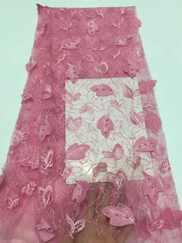 

NEW PINK African net Lace Fabric High Quality Nigerian French Swiss voile Mesh Lace Fabrics 5 yards For Wedding Party Red A1141