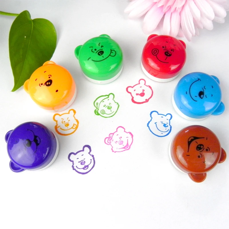 6pcs Ink Stampers Art Craft Stamps Drawing Toy Cartoon Winnie Bear Expression Kid s Learing Educational