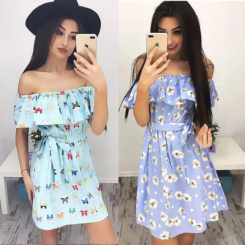 2017 summer women printed dresses off the shoulder dress ladies floral ...
