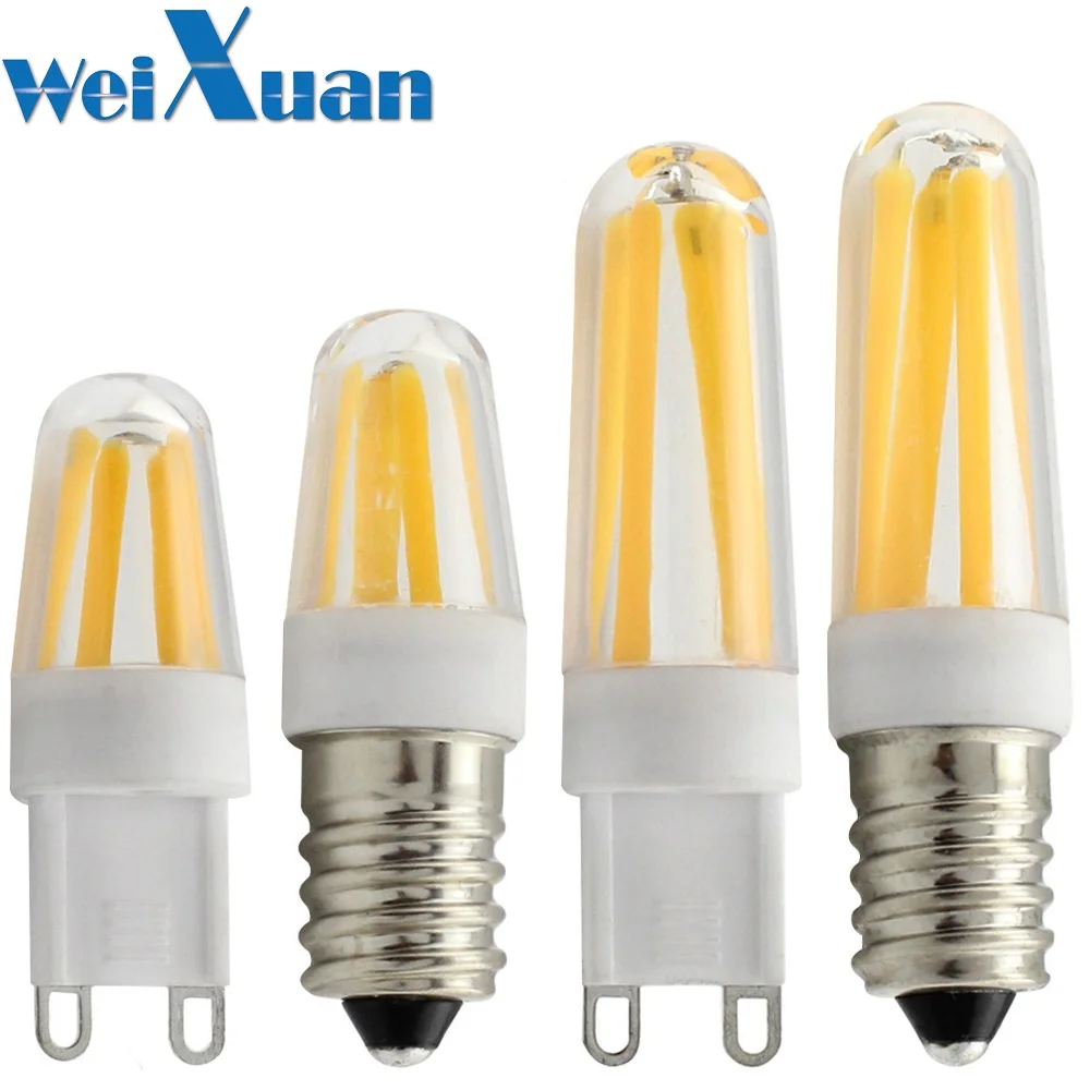 

1PC G9 E14 Dimmable LED Lamp 2W 4W 220V 240V AC LED Filament Light 4 COB LED White Warm White for Chandelier Fridge Refrigerator