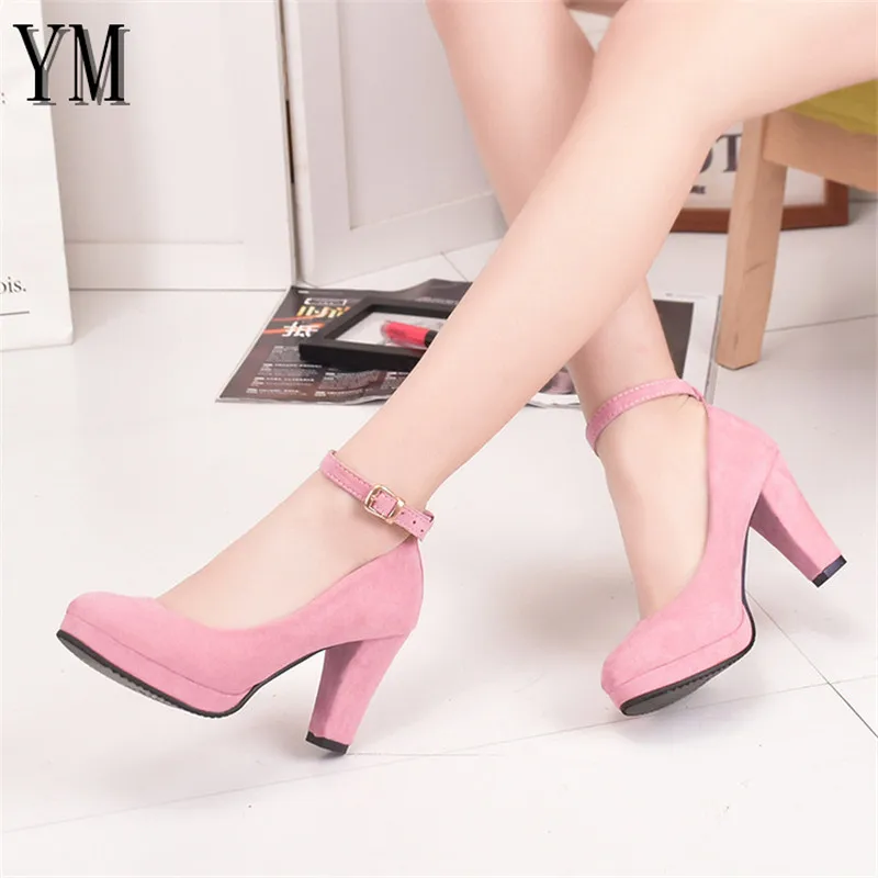 Sexy Red Ankle Strap 9CM High heels Autumn Flock Round toe High heels Female Platform Summer Shoes Women Pumps Sandals Muje