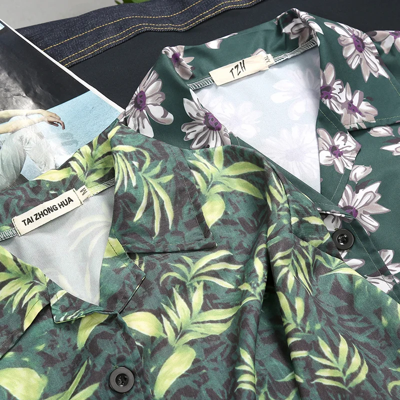 Новое поступление, Мужская модная брендовая летняя Свободная рубашка с коротким рукавом и принтом листьев цветов ананаса, Гавайский стиль, Пляжная рубашка