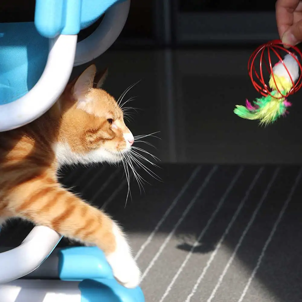 Кошачья интерактивная игрушка маленький колокольчик мышь клетка игрушка для кошек, мышь пластиковая искусственная красочная кошка тизер игра жевательная игрушка товары для домашних животных