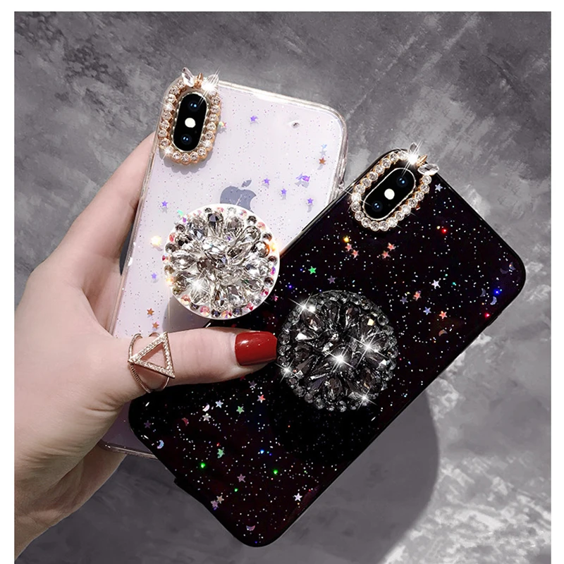 Luxury glitter marble diamond ring holder silicone phone case for iphone 7 8 6 S plus X XR XS MAX for samsung S8 S9 Note 8 9