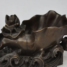 Xd 003199 " Китайский Фэншуй народный Бронзовый Кузнечик цветы лотоса статуя пепельница Ручка мыть