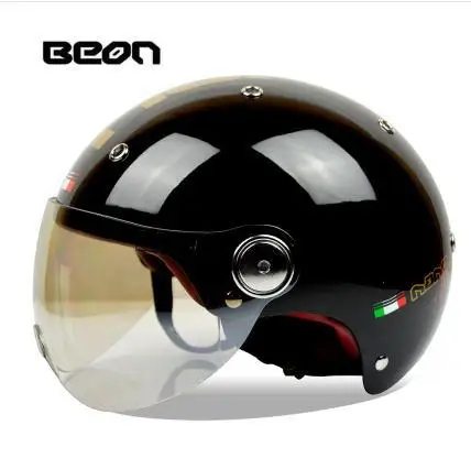 New arrival brand Beon vintage helmet Scooter motos motorbike capacetes retro motorcycle half face helmets - Цвет: bright black