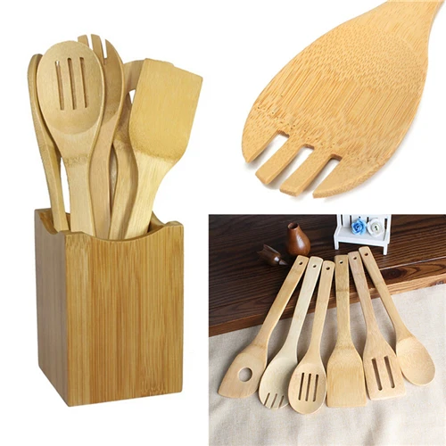 6 Pcs/Set Mixing Set Bamboo Spoon Spatula Kitchen Utensil Wooden Cooking Tool Kitchen Tools 6 Pcs/Set Mixing Set Bamboo Spoon Spatula Kitchen Utensil Wooden Cooking Tool Kitchen Tools
