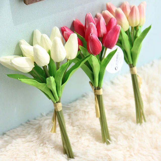 10pcs Set Artificial Tulip Flowers Wedding Decoration Single Long 10pcs Set Artificial Tulip Flowers Wedding Decoration Single Long Stem Bouquet Beautiful Simulation Flower Party