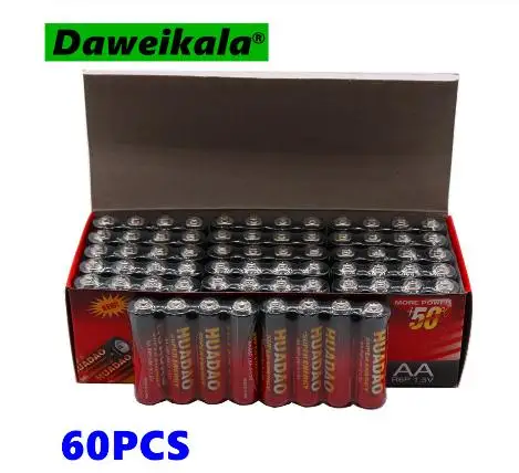 

Dolidada 60PCS HUADAO Alkaline Dry Battery AA 1.5V Baterias For camera,calculator, alarm clock, mouse ,remote control battery