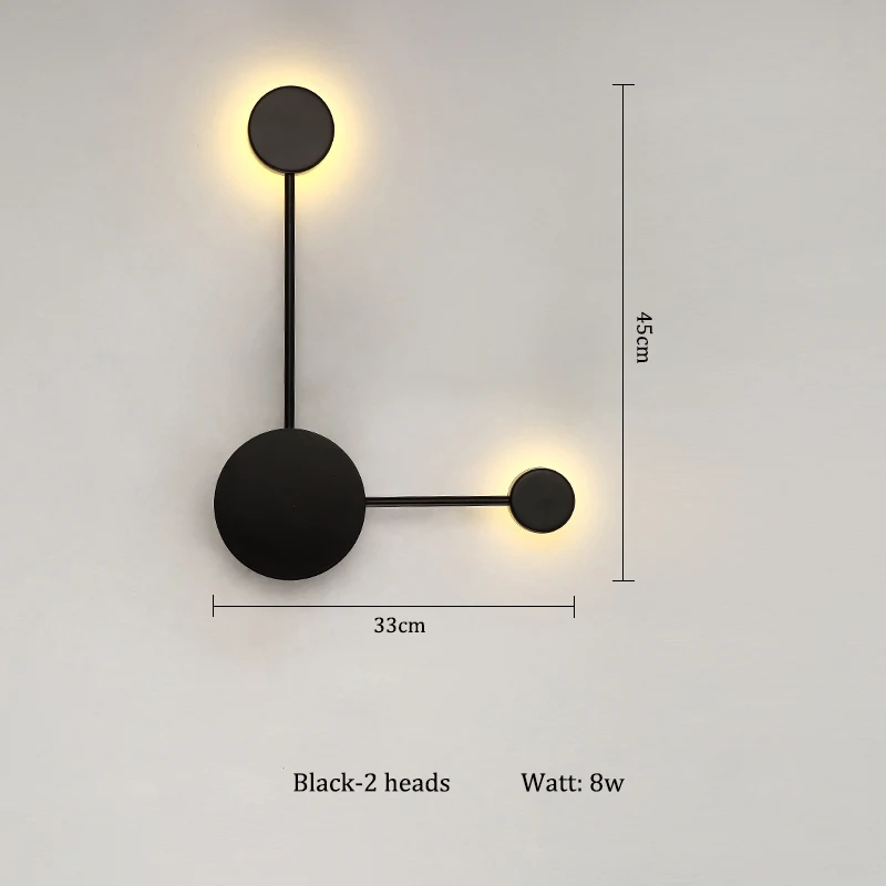 Современный светодиодный настенный светильник черного/золотого/белого цвета для гостиной, спальни, прикроватной тумбочки, скандинавские декоративные дизайнерские настенные светильники для коридора, отеля - Цвет абажура: Black-2 head