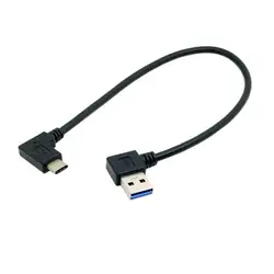 (100 шт./лот) Реверсивный USB 3,1 USB-C угловой до 90 градусов левый Угловой Мужской кабель для передачи данных 30 см 1ft для Macbook