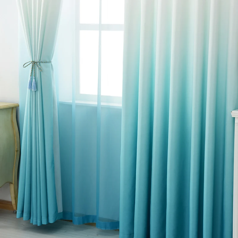 Белые и серые занавески для гостиной, градиентные полу-затемненные тканевые шторы для спальни, тюлевые занавески, синие свадебные декорации, WP185-30