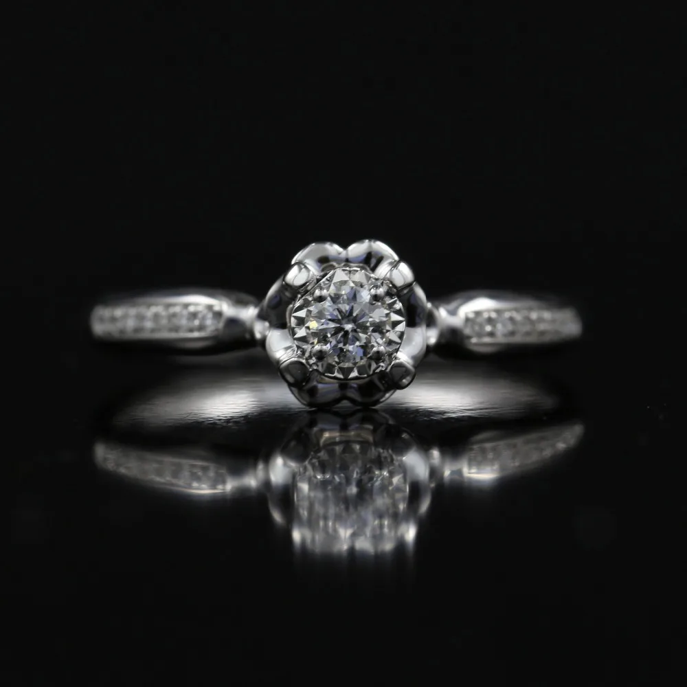 

LASAMERO 0.081 CT H/SI Round Cut Modern Design Natural Diamond Ring For Women 18k White Gold Certified Engagement Wedding Ring