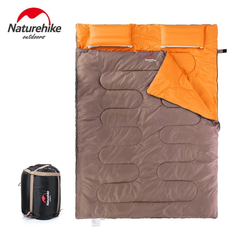 Naturehike двойной спальный мешок для взрослых конверт наполнение хлопок осень зима Открытый Кемпинг Туризм спальный мешок с подушкой - Цвет: gray