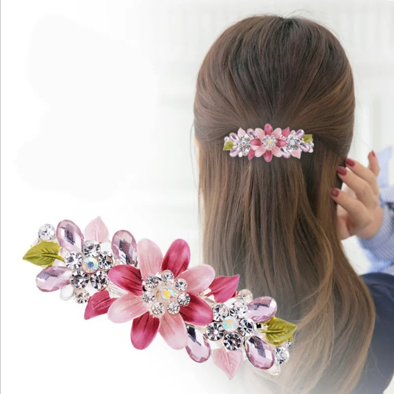 Luxury Flower tiara Hair Clips For Women Shinning Rhinestone Hair