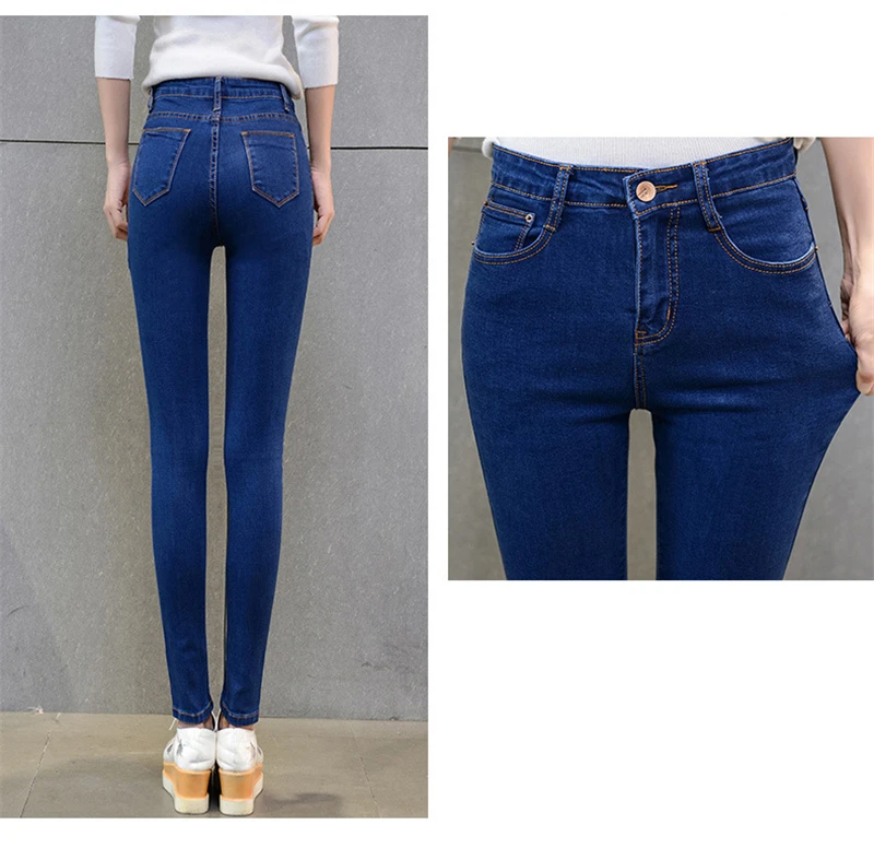 Зимние женские классические плотные теплые джинсовые штаны, повседневные Стрейчевые узкие джинсы-карандаш, модные теплые джинсы с зауженной Талией большого размера