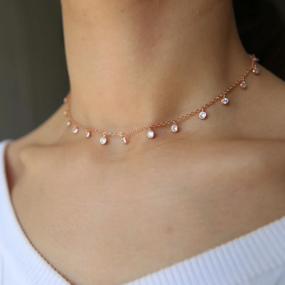 

Fashion fine 925 sterling silver Jewelry Small Circle round drop necklace with full tiny CZ for Women charm elegant wedding gift