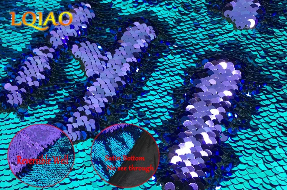 Русалка рыбьей чешуи Реверсивный блесток ткань с вышитой переливающийся Радуга/золото ткани для свадебное платье DIY craft Швейные - Цвет: Turquoise Purple