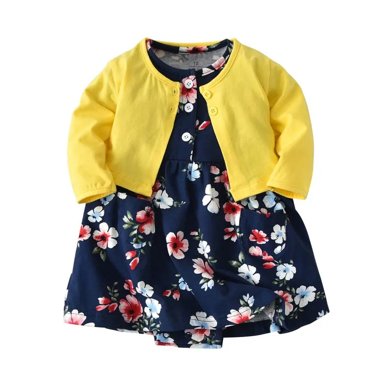 Г. Боди для маленьких девочек платье с цветочным рисунком+ кардиган с длинными рукавами, милые комплекты из 2 предметов новая детская одежда для девочек - Цвет: 1