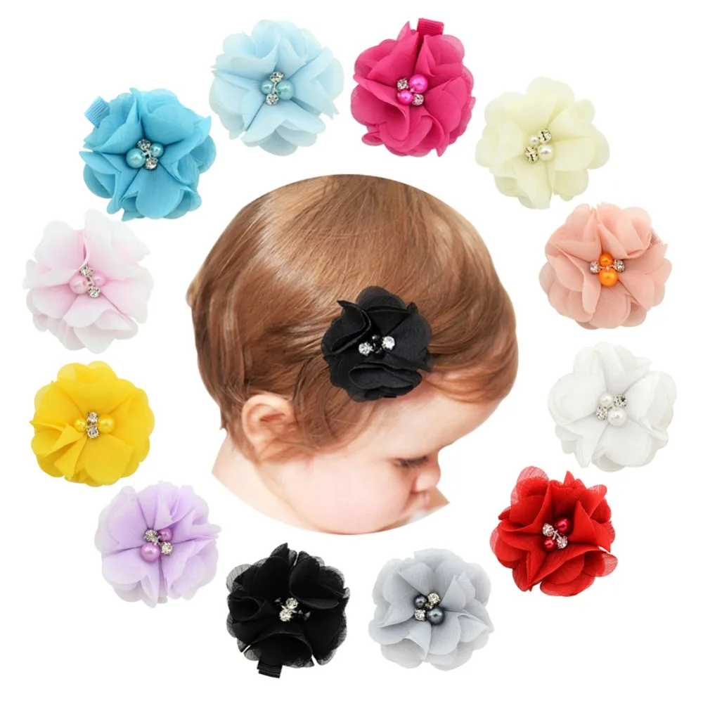 

1 Pcs Baby hair solid Chiffon Flower clips Newborn baby Mini Hair Clips Hair Accessories Kids Hair Barrettes girls clips 829