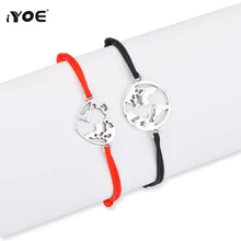 IYOE ручной работы плетеный шнур винтажные карты браслеты для женщин мужчин дети золотистый цвет, Круглый сердце карта мира браслет с шармом Дружба