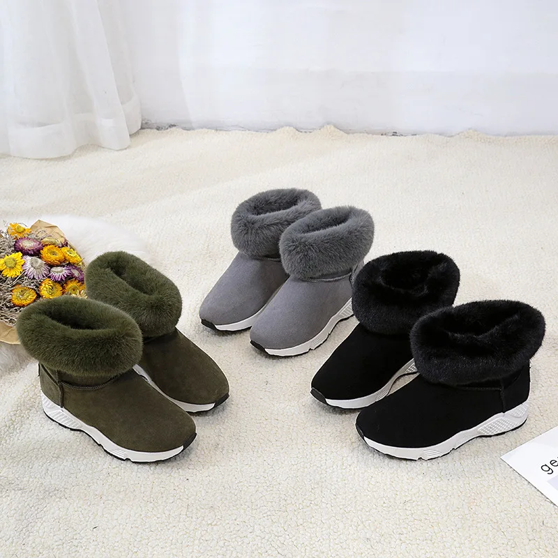 Negro Con verde Modelos Nuevas Cálidos Femenina Invierno Explosión Botas Moda 2018 Nieve Un De Estrella Plano Zapatos Las gris Baw1YqU