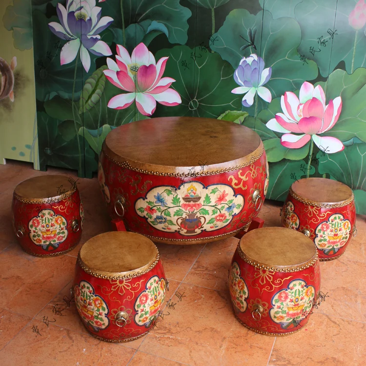American round tea table do old leather tea-table hand-painted drum drum stool european-style solid wood tea table