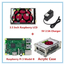 Raspberry Pi 3 Model B Board +3.5 Inch LCD USB Touch Screen Display + Acrylic Case +5V 2.5A Power Supply Charger (EU OR US)
