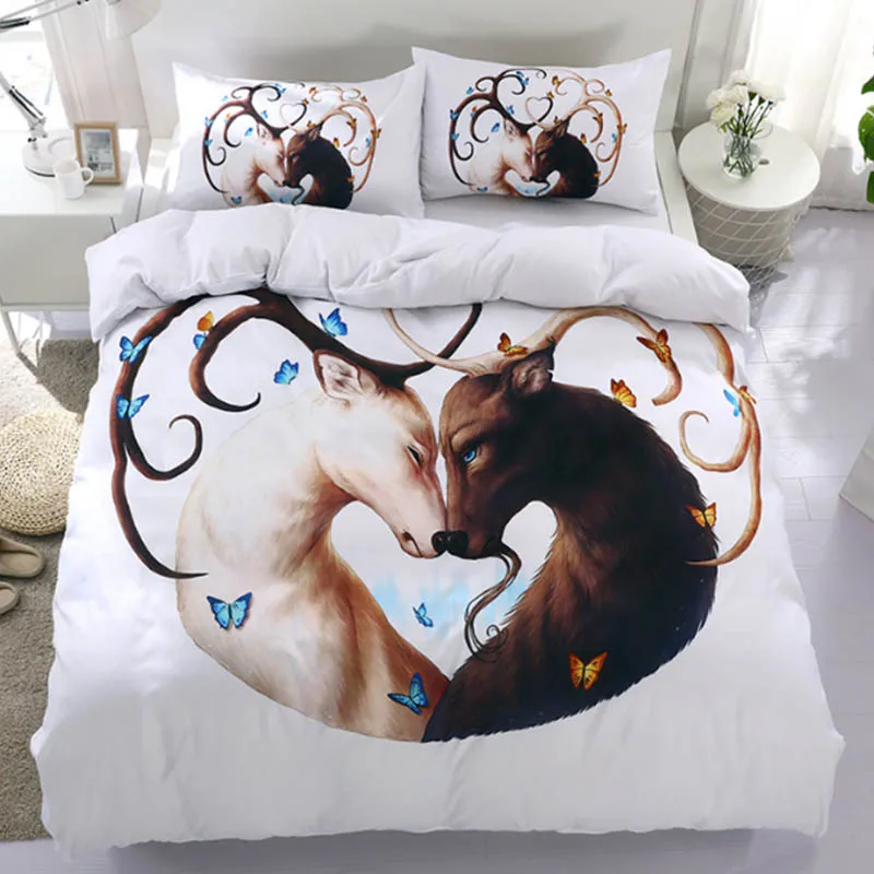 3pcs Deer Comforter Bedding Set Duvet Cover Set White Bed Cover 3d