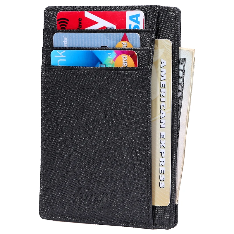 Передний карман минималистский Тонкий кожаный бумажник RFID Блокировка Средний Размеры держателя карты