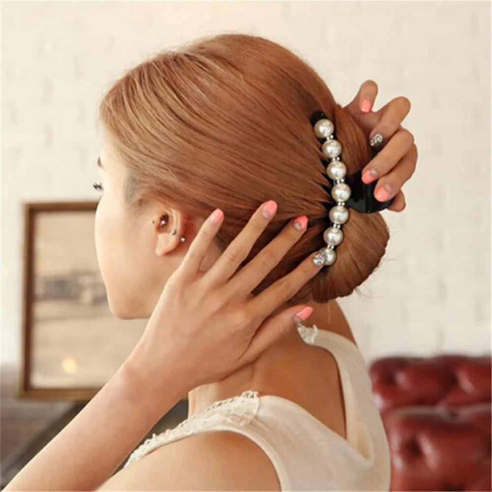 Black Big Rhinestone Hairpins For Women Pearl Hair Clips Crab Hair Claws For Girls Barrettes Headwear Hair Pins Accessories
