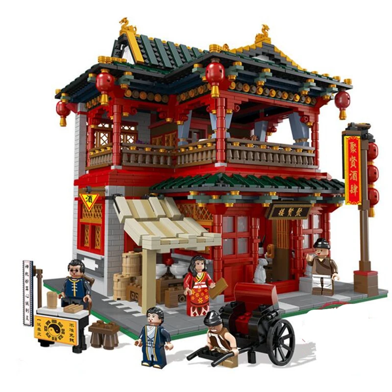 

3267pcs01002 Street View Chinese Street Series Building Blocks Beautiful Bistro Juxian House Pubs Assembly Model Children's Toys