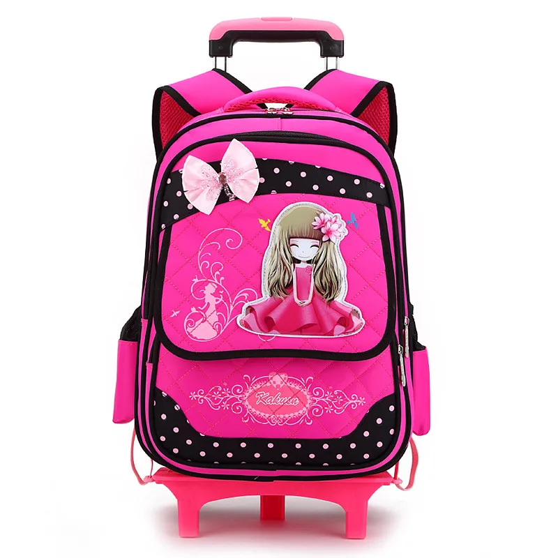 Cartoon Girls princess cute Bow School Bags with 2/6 Wheels Boys School Backpack Trolley Bag Children Travel School Bags Mochila