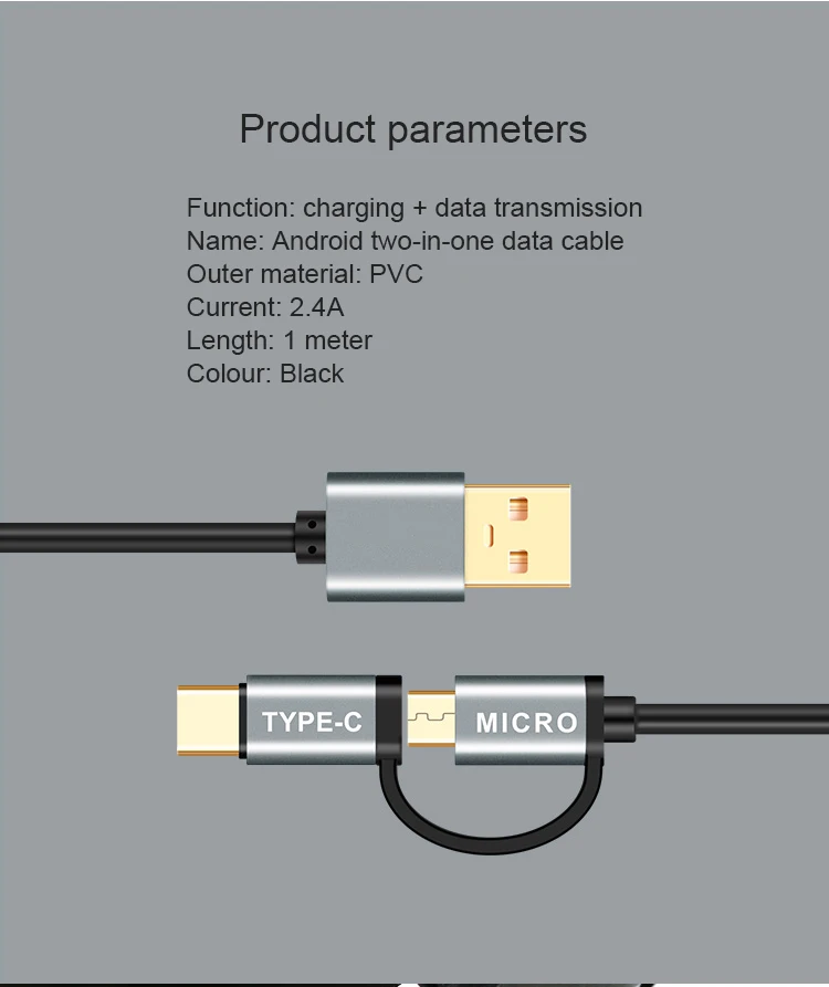 2 в 1 Micro usb type C зарядный кабель для samsung Galaxy Note 9 S9 3A usb C кабель быстрого зарядного устройства Шнур для Redmi Note 7