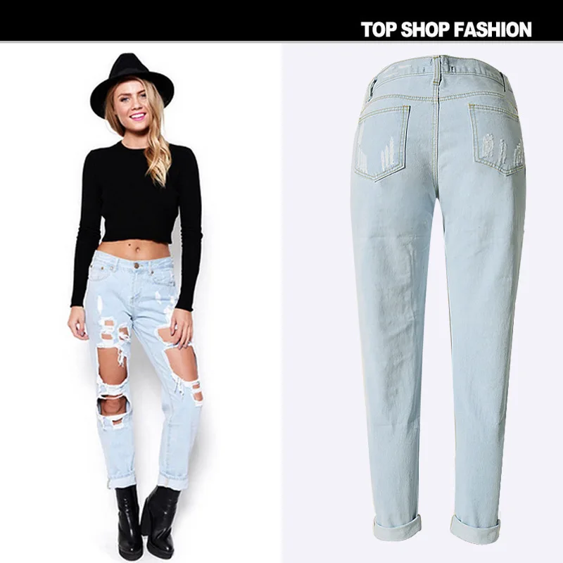 

6EXTRA LARGE Jeans Women High Waist Jeans Straight Women Hole Ripped Jeans Loose Ripped Jeans For Women 6 Color Fashion Styles
