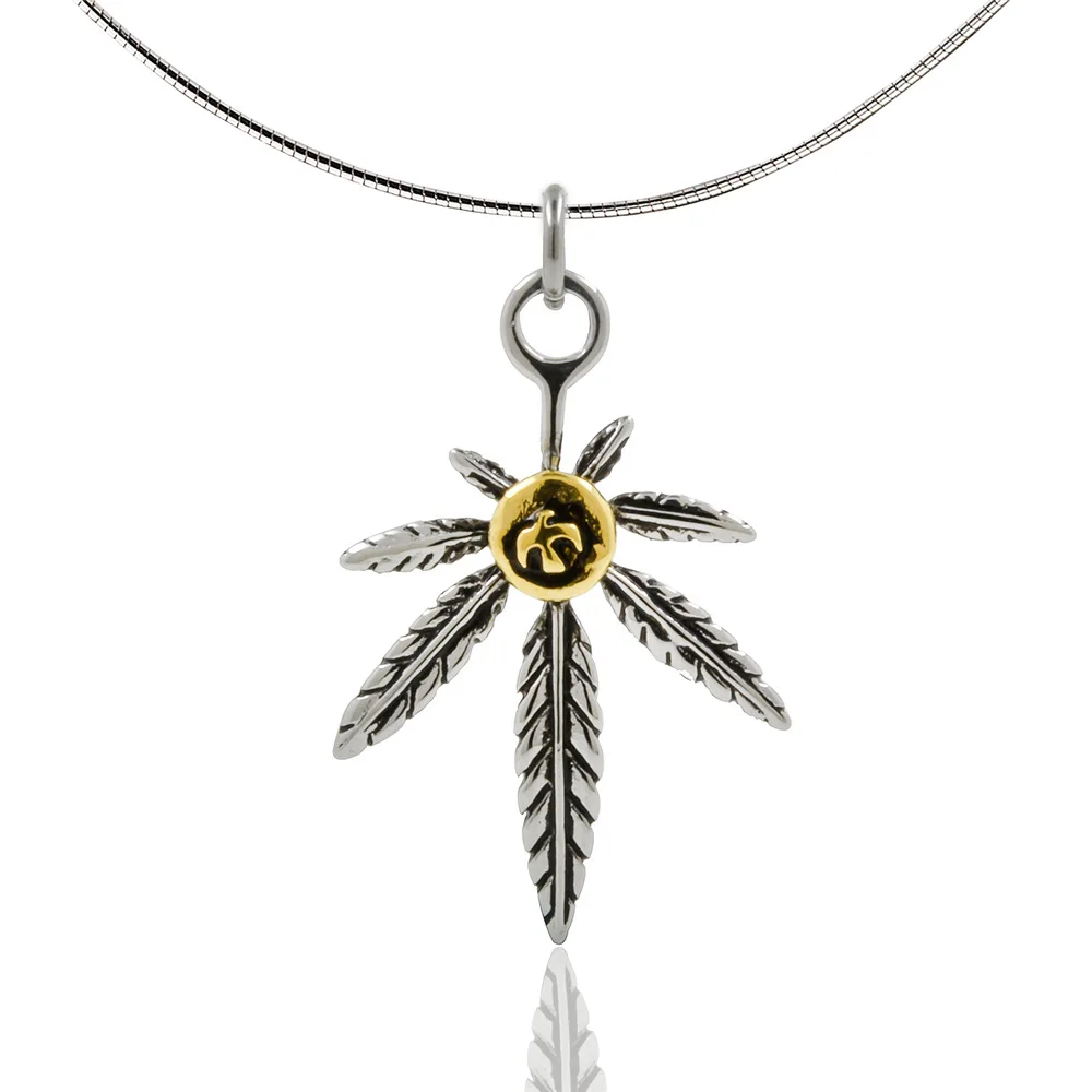 

New Punk Surgical Stainless Steel Necklace Unisex Feather Leaves Pendant Necklace Unique Small Hemp Leaf Pendant Necklace