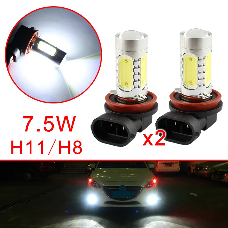 Pair Car LED Bulbs H11 H8 For Auto Fog Driving Light Lens Projector Lamp Foglight Trim