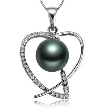 

GVBORI Tahiti Black Pearls diamond Pendant +925 Sterling Silver Chain NecklaceFashion Style Fine Jewelry Free ShippingPP173HN