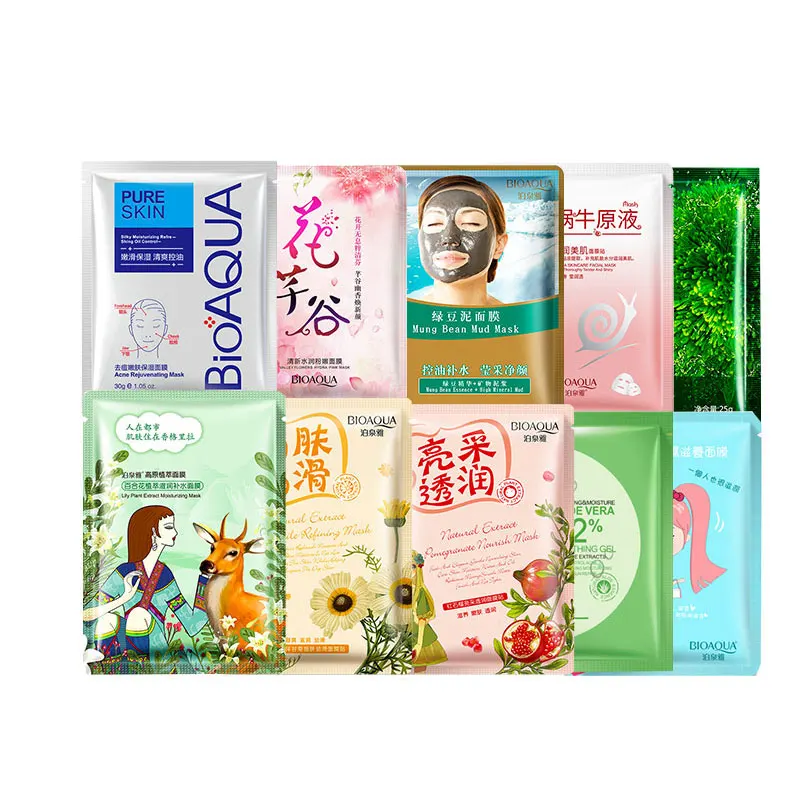 

BIOAOUA 30 Pieces Skin Care Face Mask Lot Aloe Vera Mask Hyaluronic Acid Mask Face Treatment Makeup